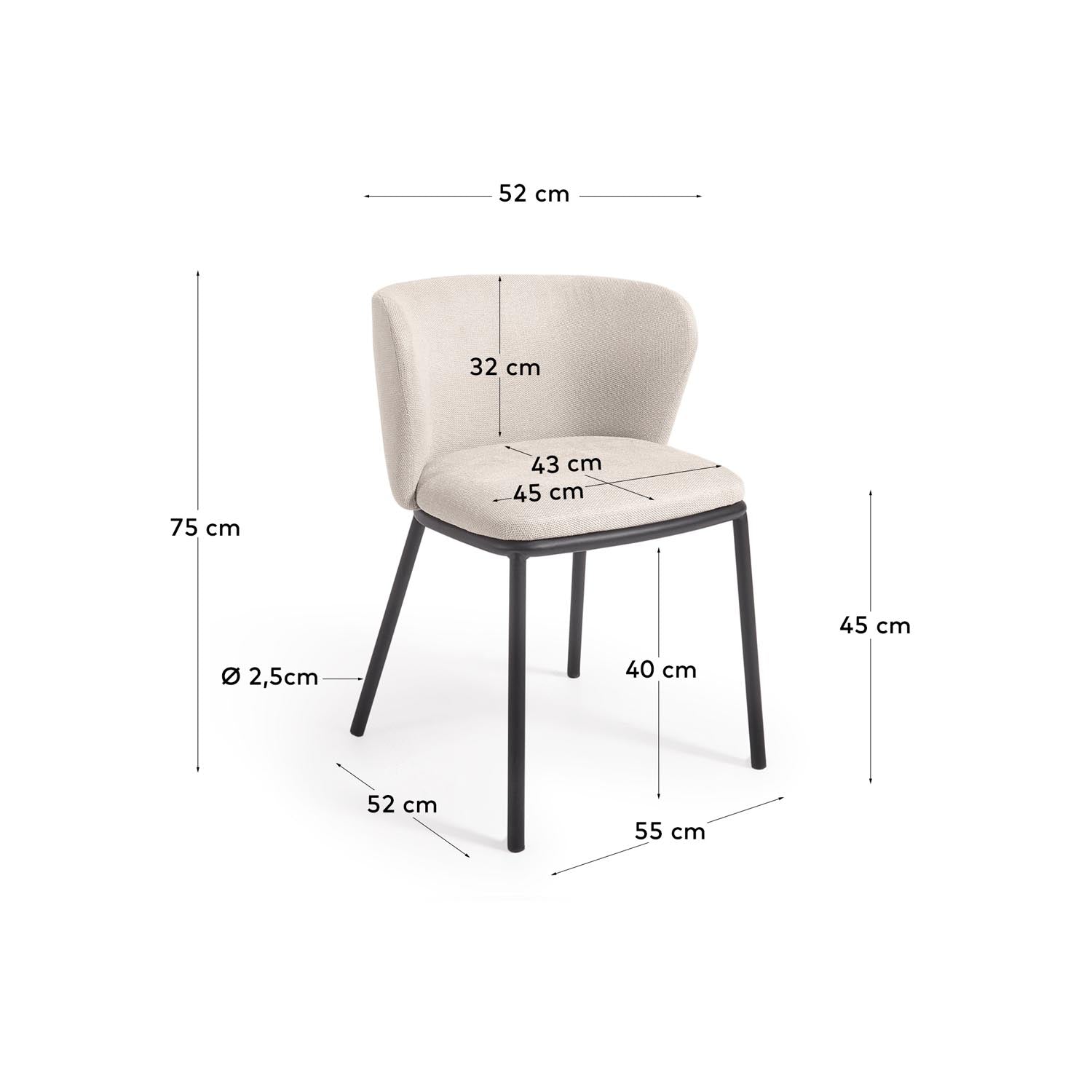 Eleganter Ciselia Stuhl von Kave Home: Beige Chenille, stabiler Stahlrahmen, komfortable Polsterung, ideal für jeden Wohnstil.