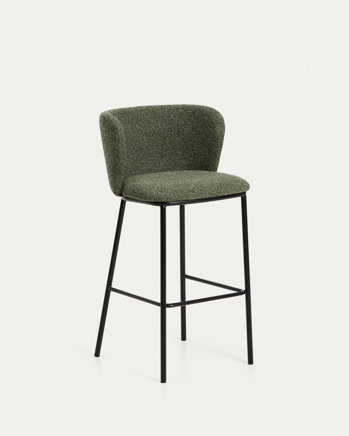 Hocker Ciselia in dicker, dunkelgrüner Chenille mit Stahlbeinen mit schwarzem Finish, FSC Mix Credit, 75 cm in Dunkelgrün präsentiert im Onlineshop von KAQTU Design AG. Barstuhl ist von Kave Home