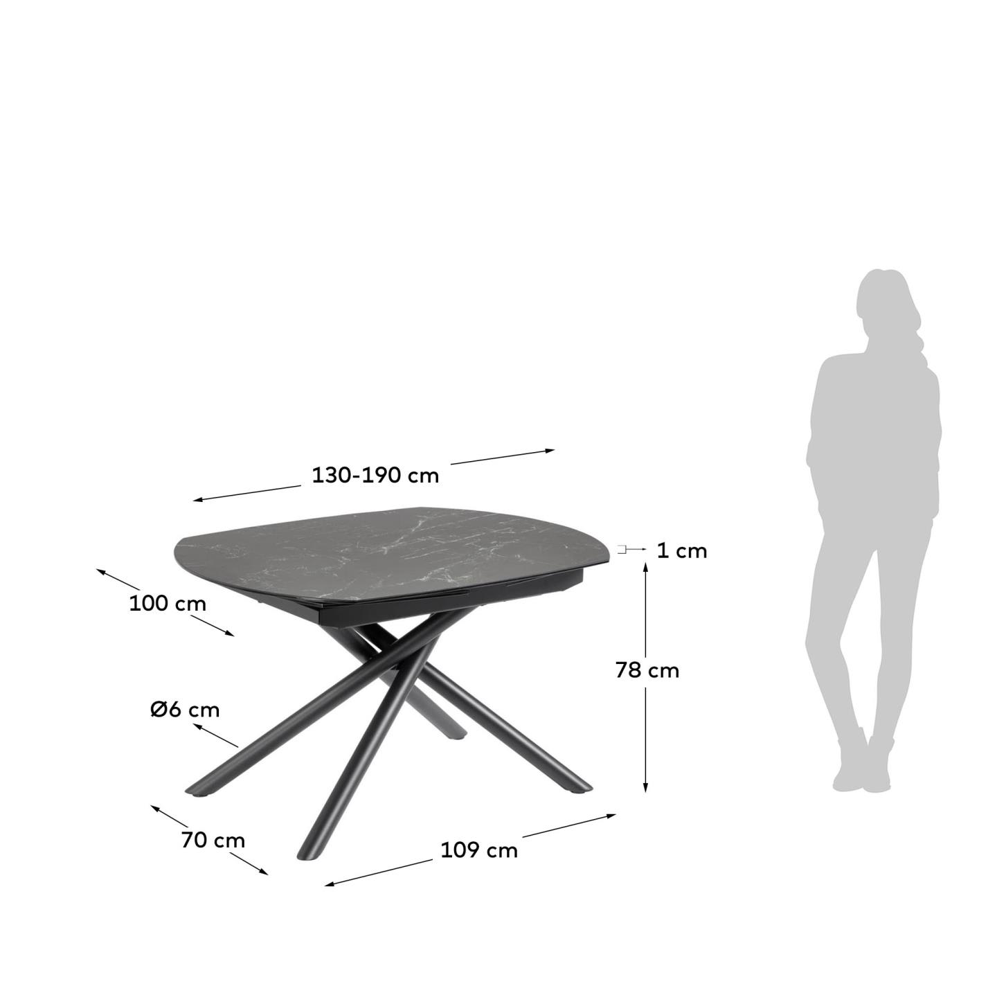 Der Yodalia Tisch von Kave Home kombiniert stilvolles Design mit Funktionalität. Ausziehbar von 130 auf 190 cm, ideal für gesellige Anlässe.