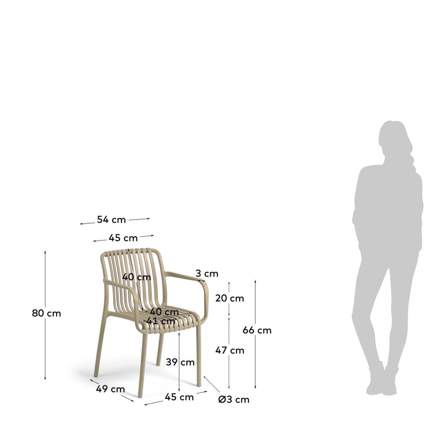 Stapelbarer Outdoor Stuhl Isabellini in Beige von Kave Home: Ergonomisch, robust, UV-beständig, pflegeleicht, ideal für Garten & Balkon.