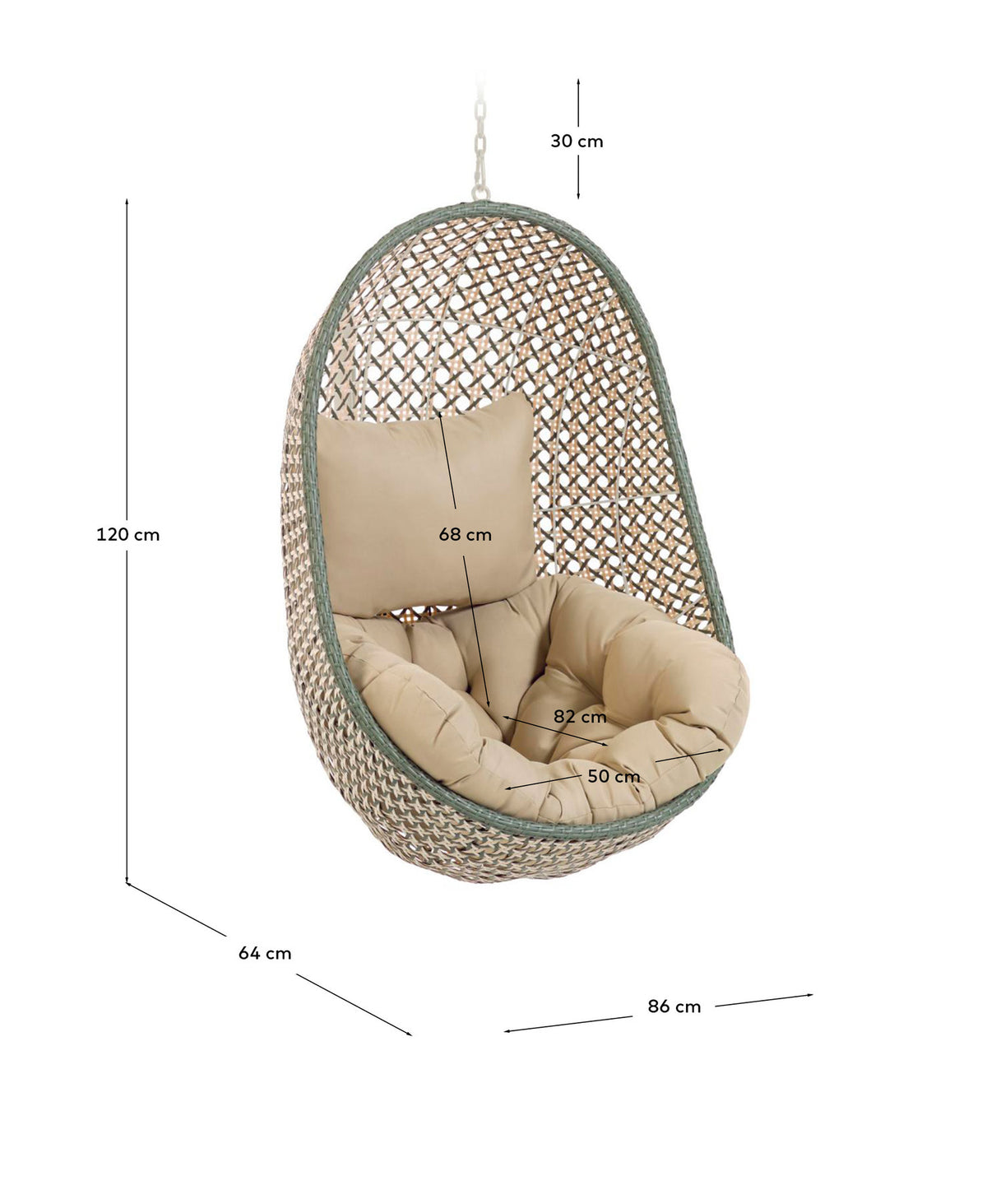 Cira Hängesessel, mehrfarbig in Grün, Beige präsentiert im Onlineshop von KAQTU Design AG. Hängestuhl ist von Kave Home
