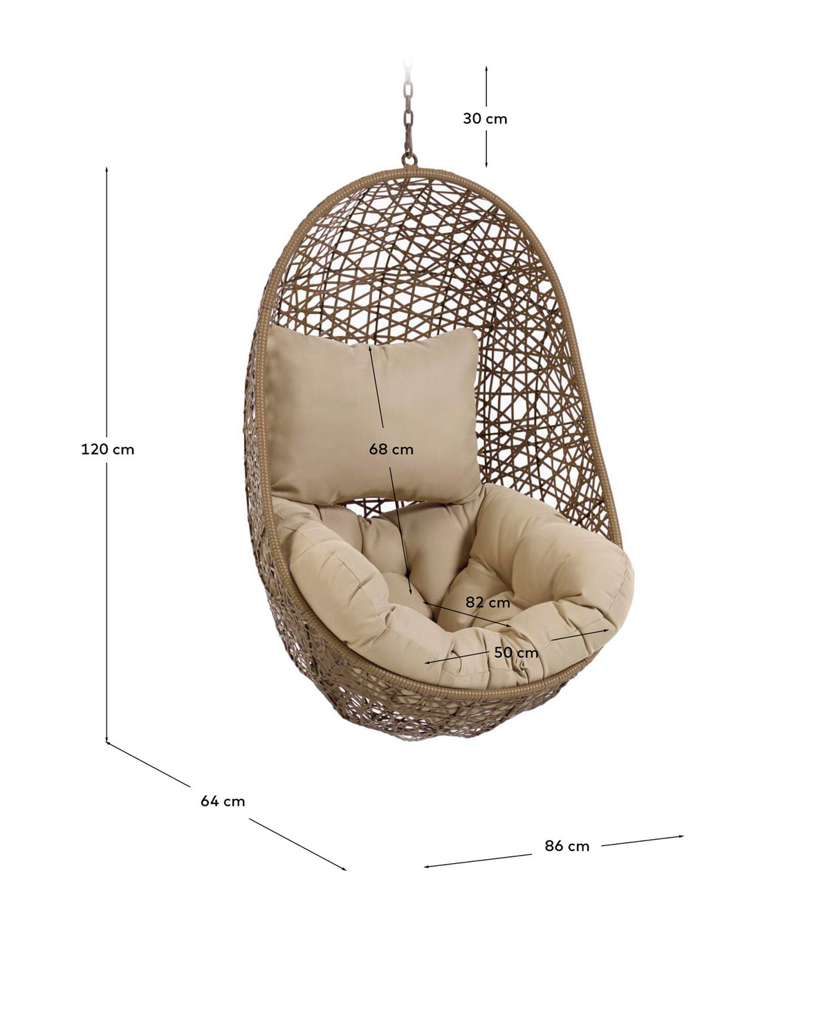 Florina Hängesessel in braun in Natur, Beige präsentiert im Onlineshop von KAQTU Design AG. Hängestuhl ist von Kave Home