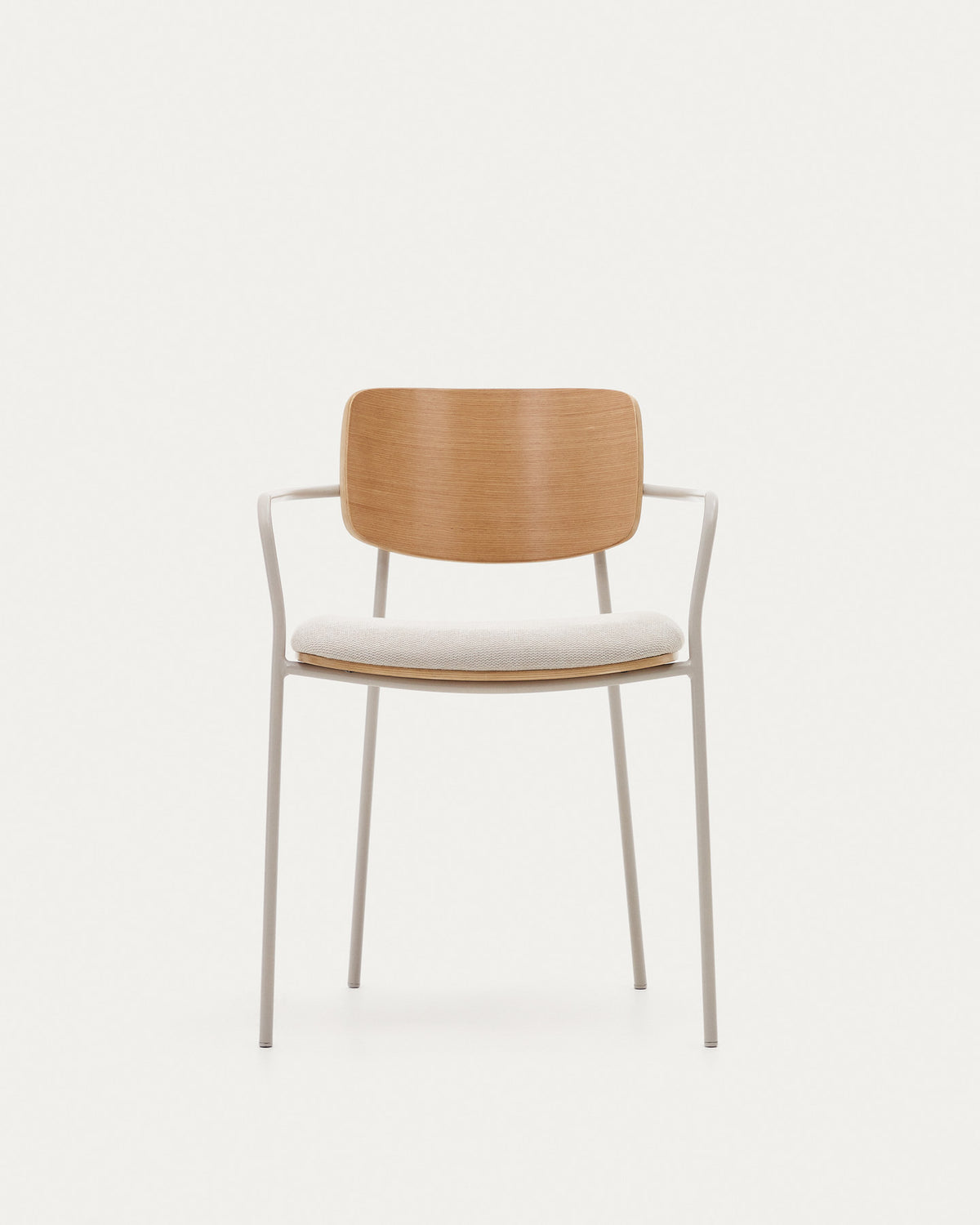 Maureen stapelbarer Stuhl aus Pappelschichtholz mit hellem Finish Metallbeine Beige FSC 100% in Beige präsentiert im Onlineshop von KAQTU Design AG. Stuhl mit Armlehne ist von Kave Home