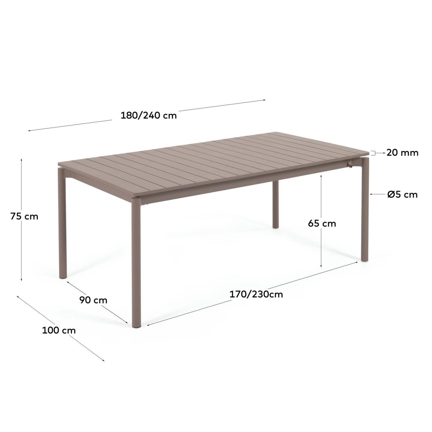 Moderner Zaltana Outdoor-Tisch aus langlebigem Aluminium in stilvollem Mattbraun, ausziehbar von 180 auf 240 cm – ideal für gesellige Anlässe im Freien.