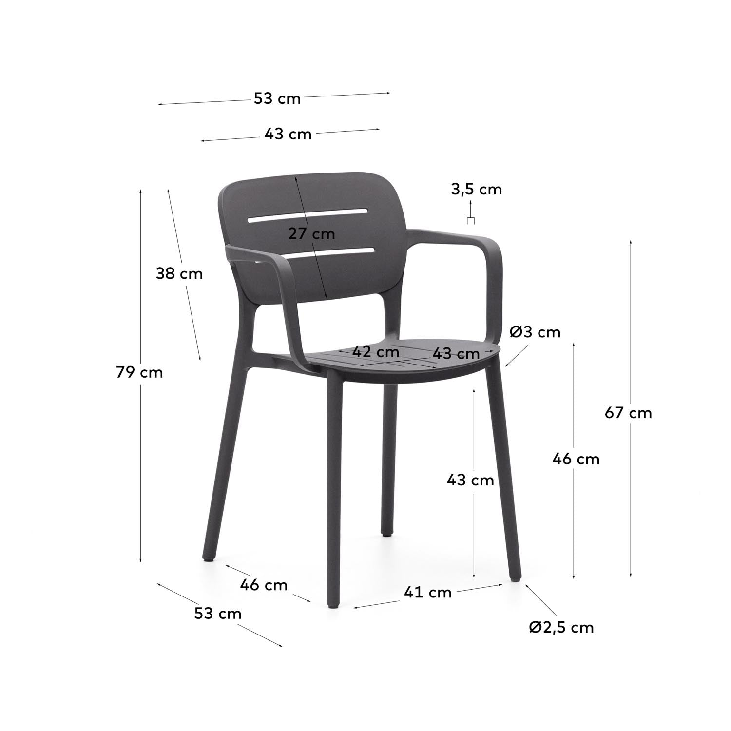 Stapelbarer Morella Outdoor-Stuhl in Grau von Kave Home: Modernes Design, UV-beständiges Polypropylen, ergonomische Armlehnen, platzsparend.
