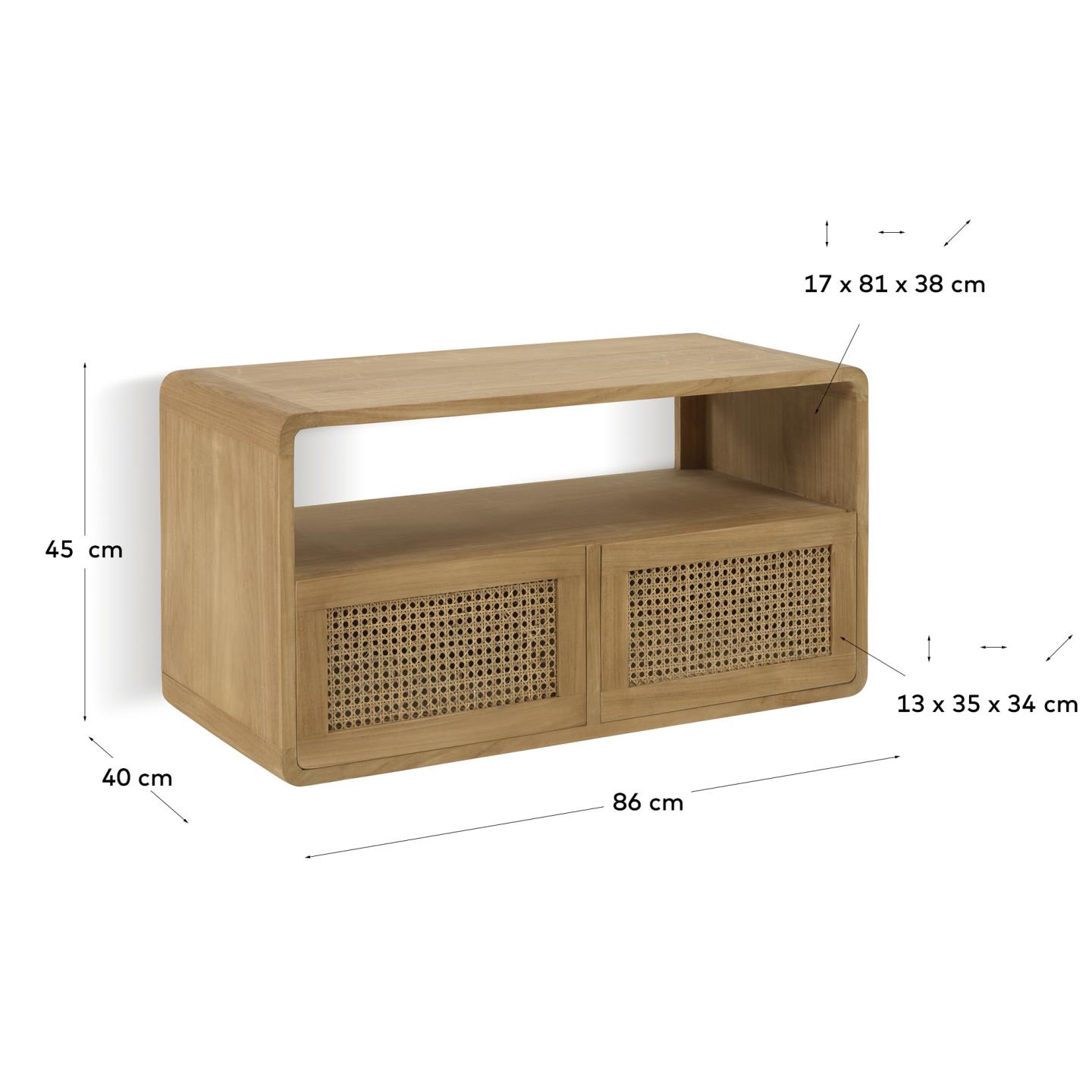 Hochwertiger Sabiela Wandschrank aus massivem Teakholz (86 x 45 cm) von Kave Home – vereint Funktionalität und elegantes Design für Ihr Badezimmer.