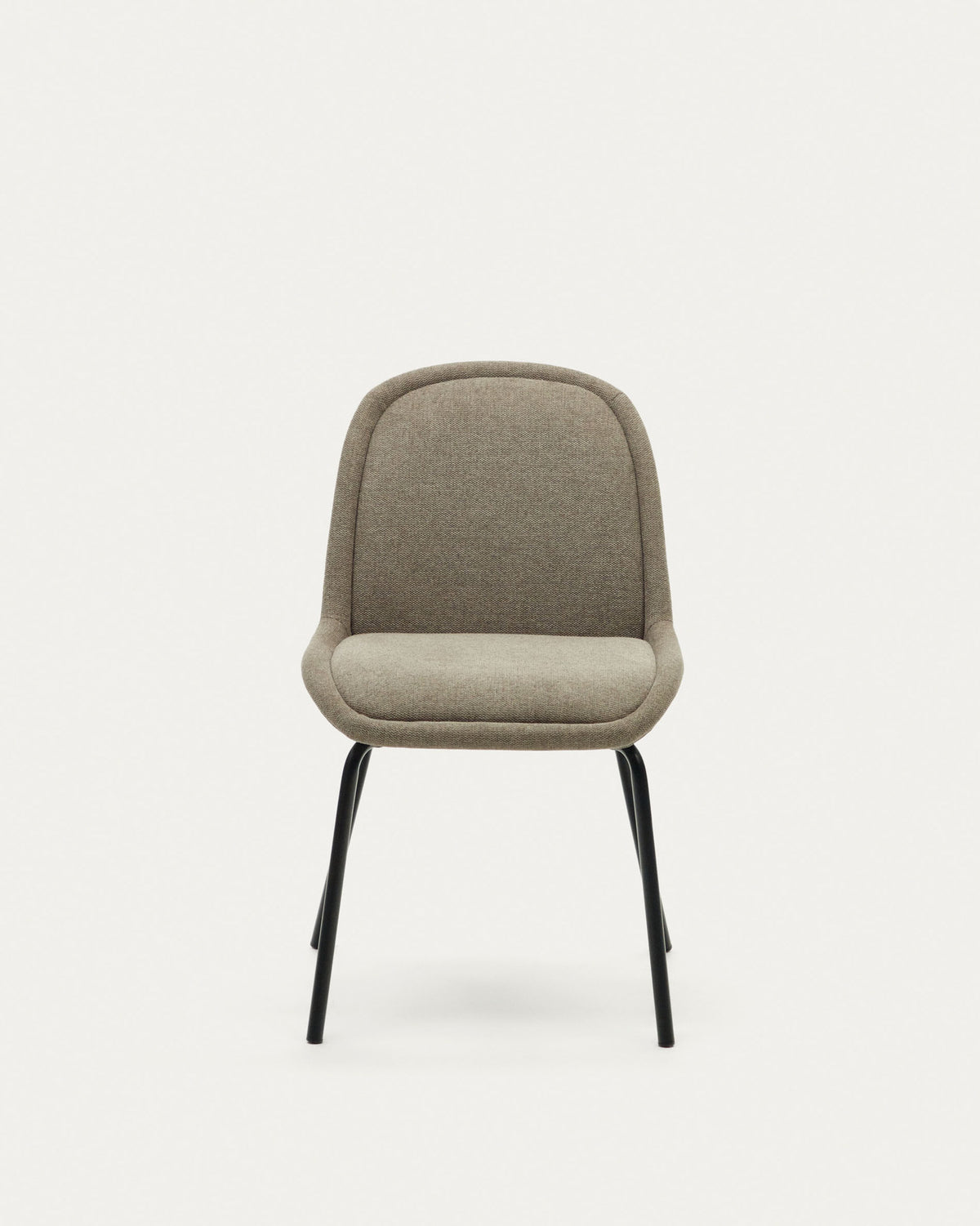 Stuhl Aimin mit hellbraunem Chenille-Bezug und schwarzen Stahlbeinen, gepolsterter Sitz