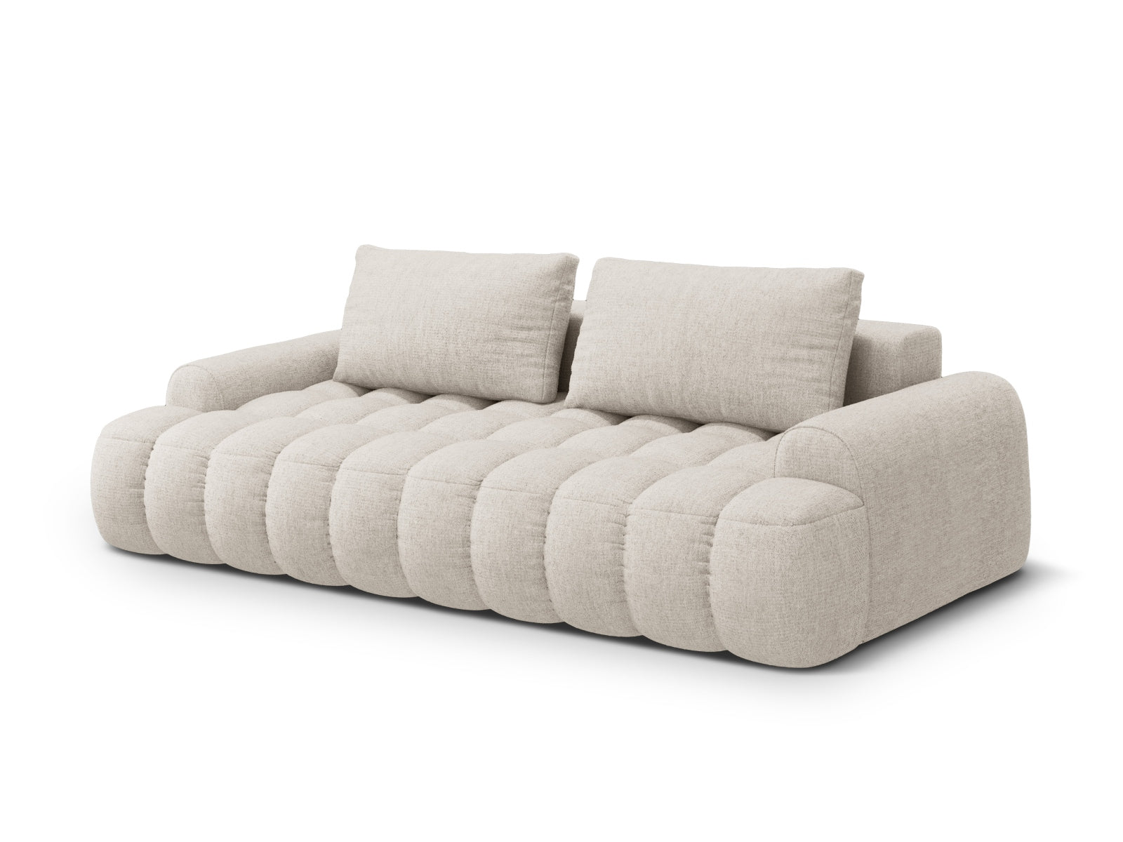 Beige 4-Sitzer Linz Sofa mit Schlaffunktion und Stauraum, elegantes Design für vielseitige Nutzung im Wohnbereich.