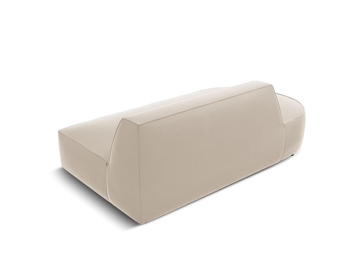 Beiges Samt-Modulsofa Siena mit Récamiere links, Massivholzrahmen und schwarzen Kunststoffbeinen, Cosmopolitan Design.