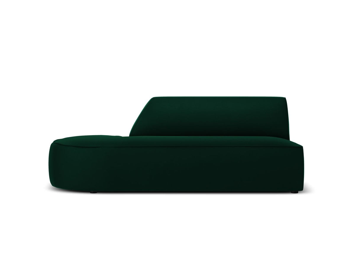 Beiges Samt-Modulsofa Siena mit Récamiere links, Massivholzrahmen und schwarzen Kunststoffbeinen, Cosmopolitan Design.