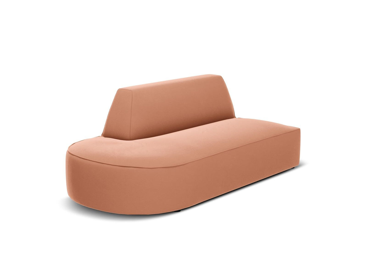 Beiges Samt-Modulsofa Siena mit Récamiere links, Massivholzrahmen und schwarzen Kunststoffbeinen, Cosmopolitan Design.