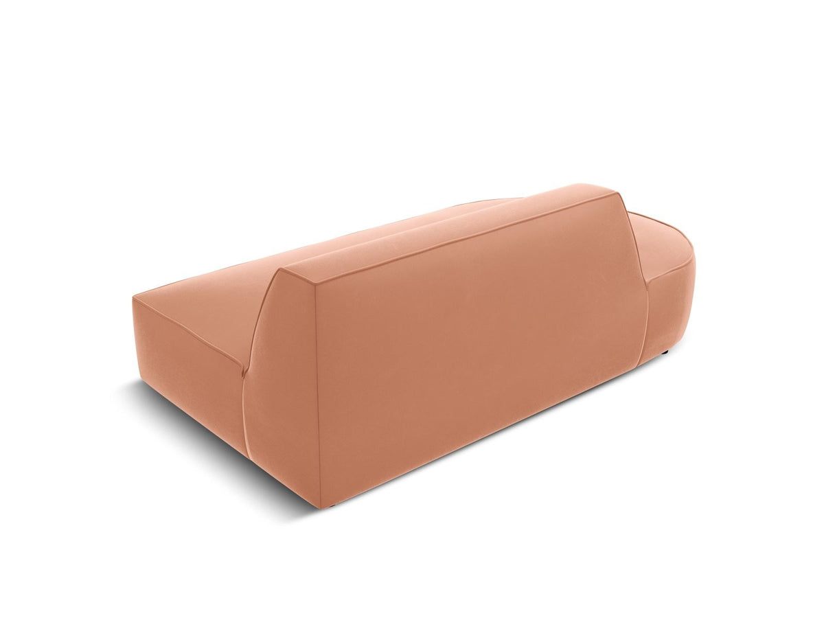Beiges Samt-Modulsofa Siena mit Récamiere links, Massivholzrahmen und schwarzen Kunststoffbeinen, Cosmopolitan Design.