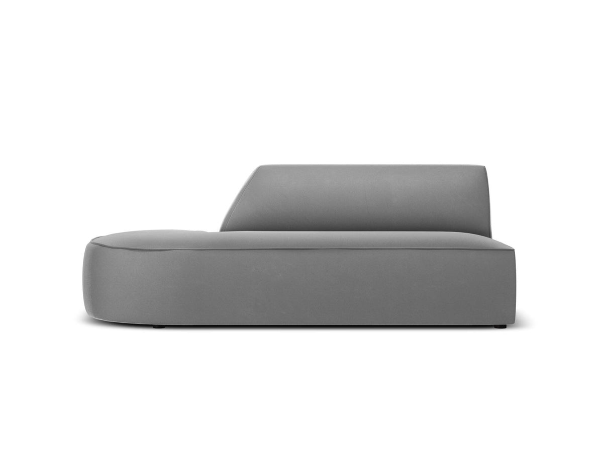 Beiges Samt-Modulsofa Siena mit Récamiere links, Massivholzrahmen und schwarzen Kunststoffbeinen, Cosmopolitan Design.