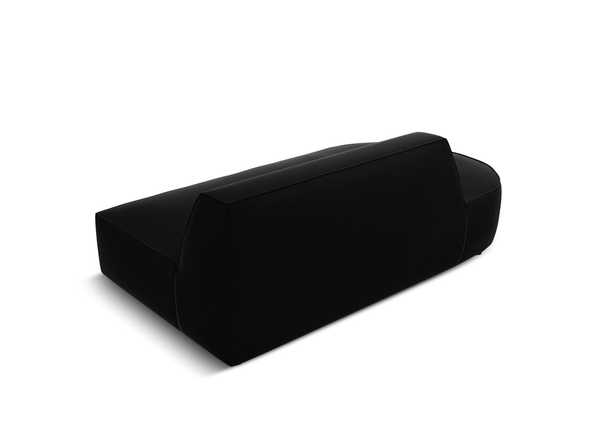 Beiges Samt-Modulsofa Siena mit Récamiere links, Massivholzrahmen und schwarzen Kunststoffbeinen, Cosmopolitan Design.