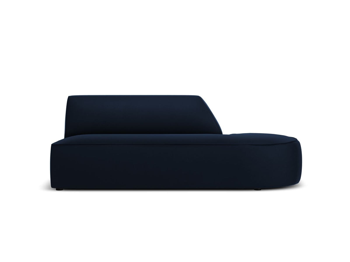 Modulsofa rechts mit beigem Samtbezug Salvador, Massivholzrahmen und schwarzen Kunststoffbeinen, 2 Sitzplätze, Récamiere-Form.