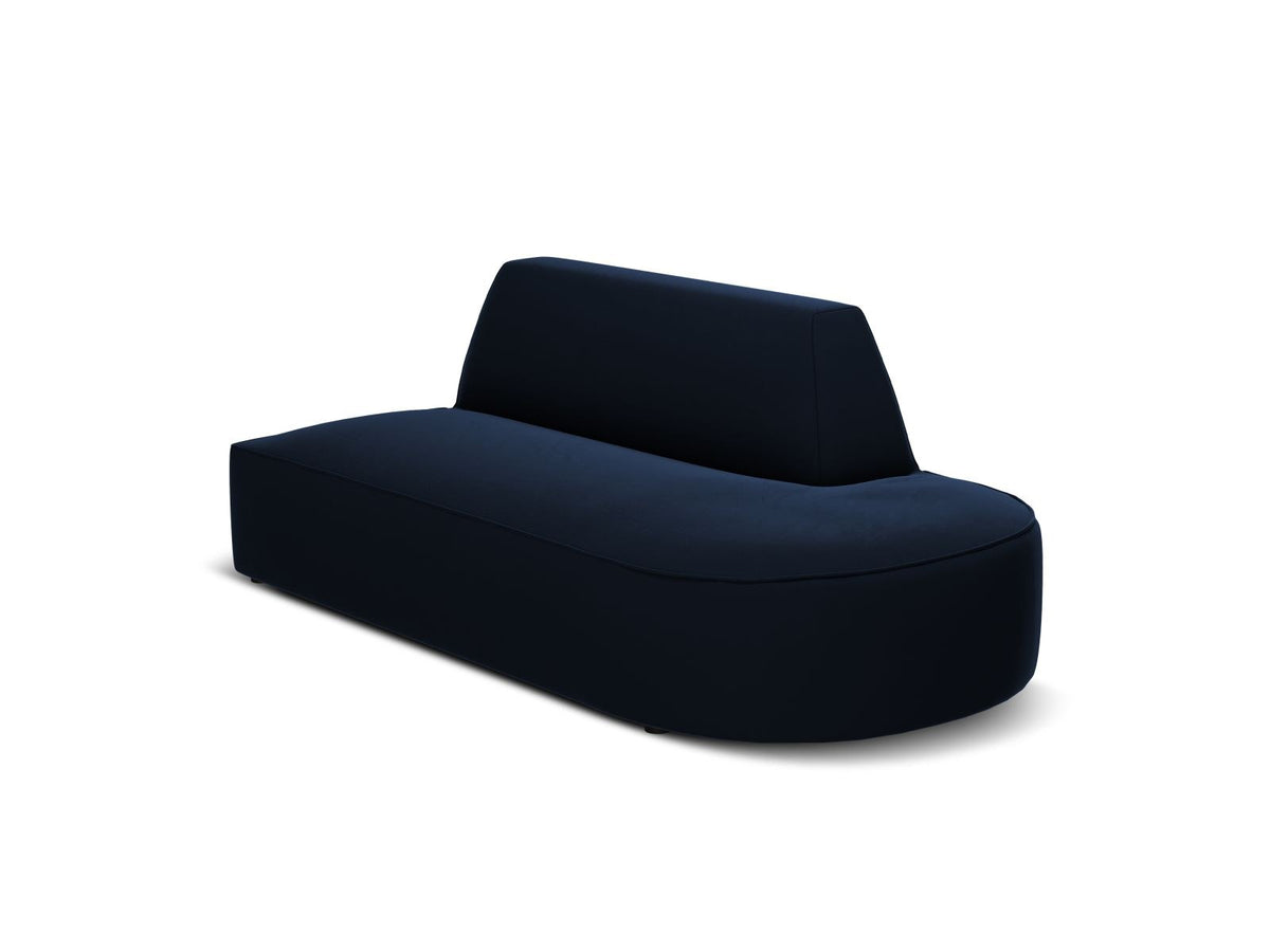Modulsofa rechts mit beigem Samtbezug Salvador, Massivholzrahmen und schwarzen Kunststoffbeinen, 2 Sitzplätze, Récamiere-Form.