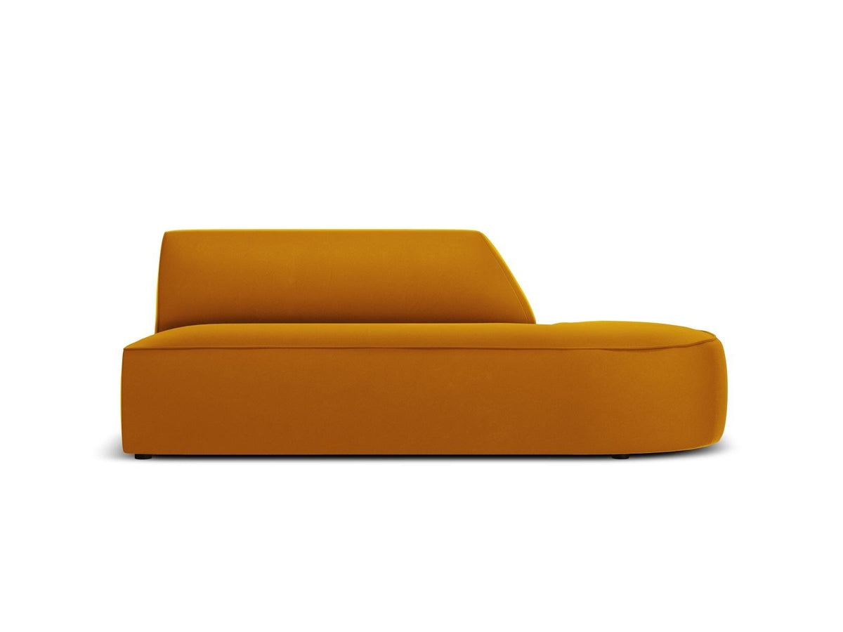 Modulsofa rechts mit beigem Samtbezug Salvador, Massivholzrahmen und schwarzen Kunststoffbeinen, 2 Sitzplätze, Récamiere-Form.