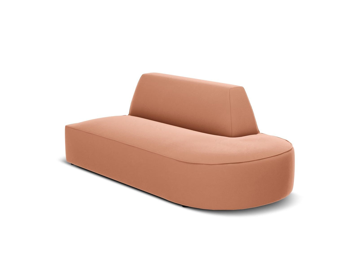 Modulsofa rechts mit beigem Samtbezug Salvador, Massivholzrahmen und schwarzen Kunststoffbeinen, 2 Sitzplätze, Récamiere-Form.