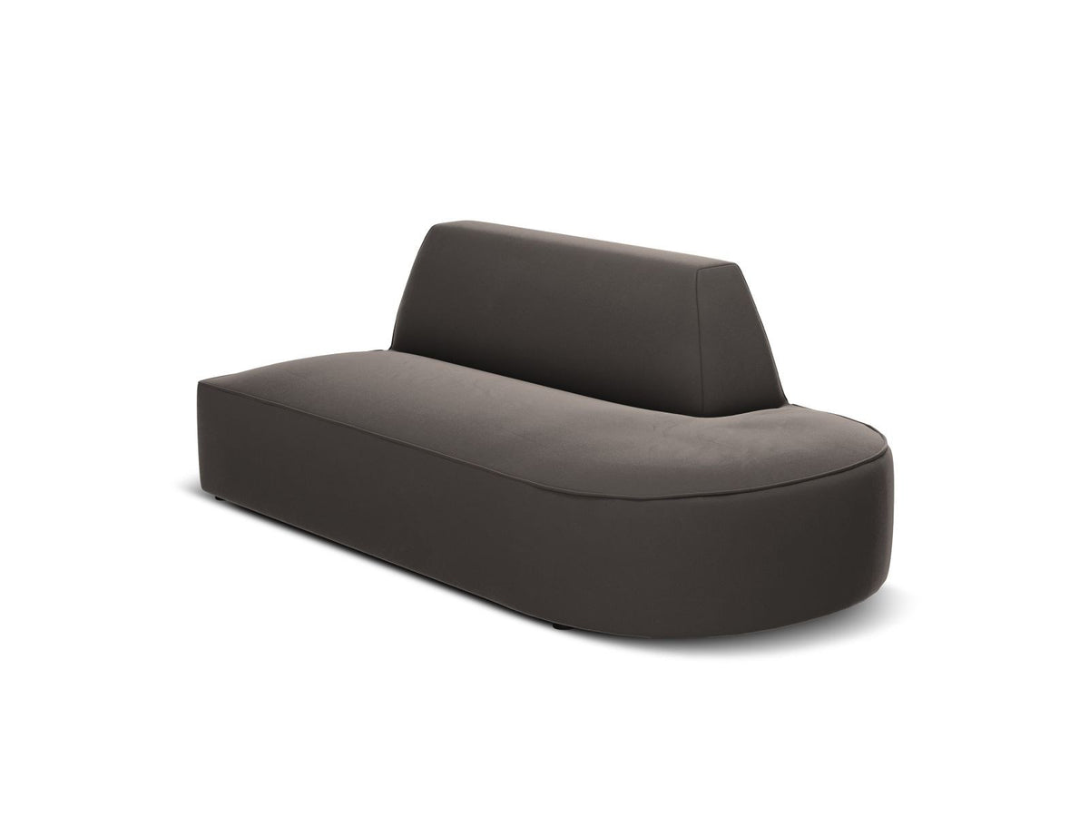 Modulsofa rechts mit beigem Samtbezug Salvador, Massivholzrahmen und schwarzen Kunststoffbeinen, 2 Sitzplätze, Récamiere-Form.