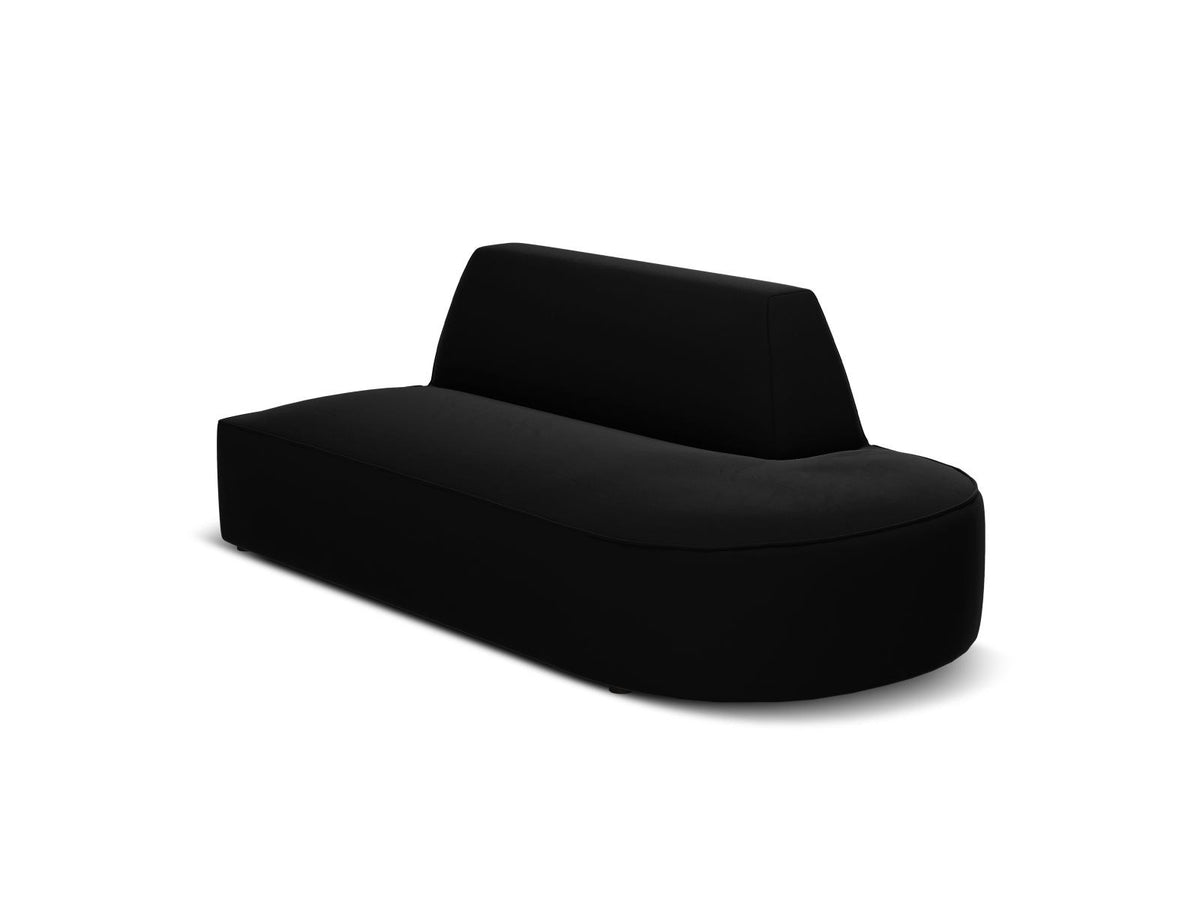 Modulsofa rechts mit beigem Samtbezug Salvador, Massivholzrahmen und schwarzen Kunststoffbeinen, 2 Sitzplätze, Récamiere-Form.