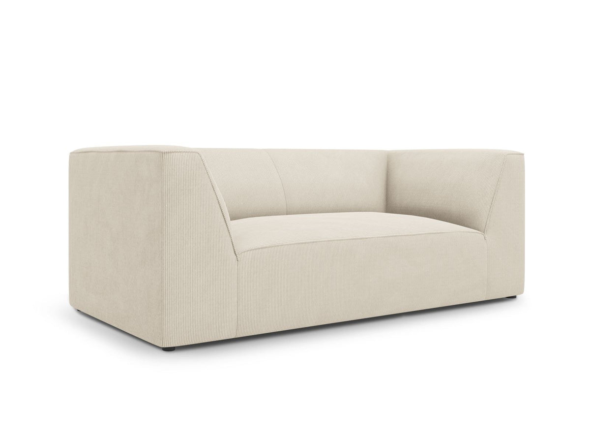 2-Sitzer Sofa Siena in Light Beige-Scala mit strukturiertem Cordstoff, Massivholzrahmen und schwarzen Kunststoffbeinen, urbanes Design.