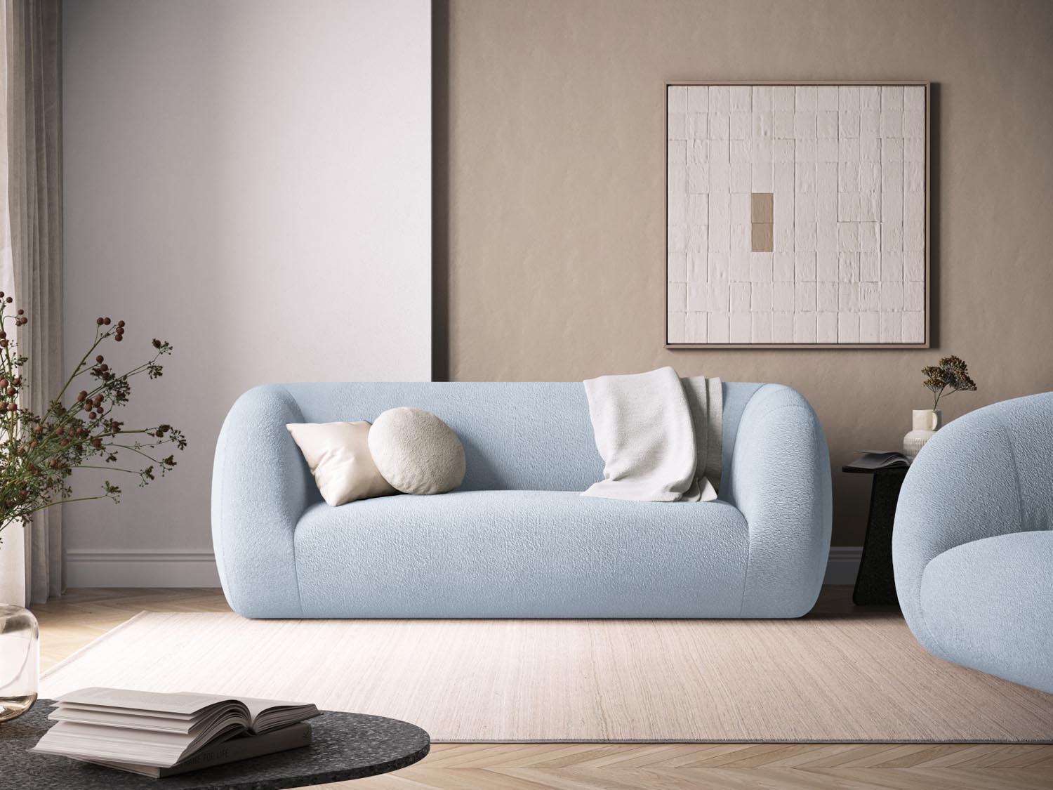 Elegantes 2-Sitzer Sofa "Essen" in sanftem Hellblau, ideal für stilvolle Wohnräume, präsentiert von Cosmopolitan Design.