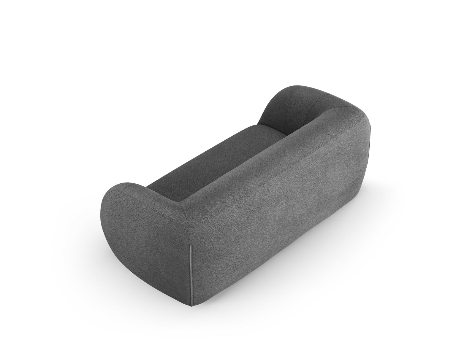 Elegantes 2-Sitzer Sofa "Essen" von Cosmopolitan Design, gefertigt aus weichem Boucle-Stoff in edlem Dunkelgrau, ideal für moderne Wohnräume.
