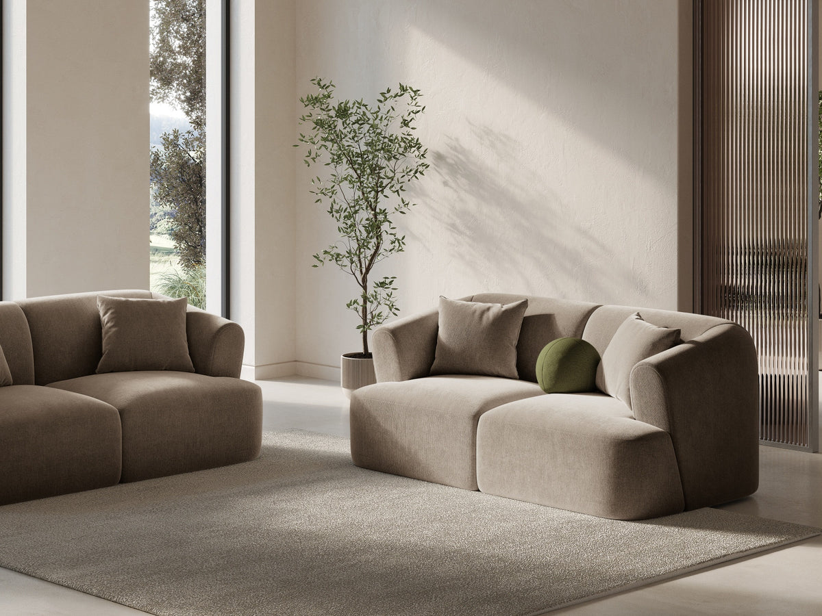 2-Sitzer Modular Sofa Campi mit Stoffbezug, weichen Polstern und schwarzen Kunststoffbeinen