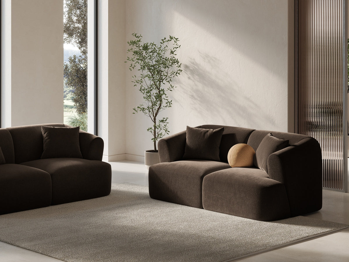 2-Sitzer Modular Sofa Campi mit Stoffbezug, weichen Polstern und schwarzen Kunststoffbeinen