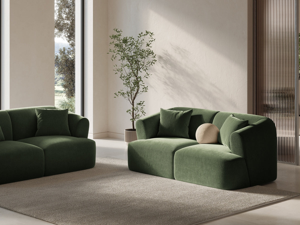 2-Sitzer Modular Sofa Campi mit Stoffbezug, weichen Polstern und schwarzen Kunststoffbeinen