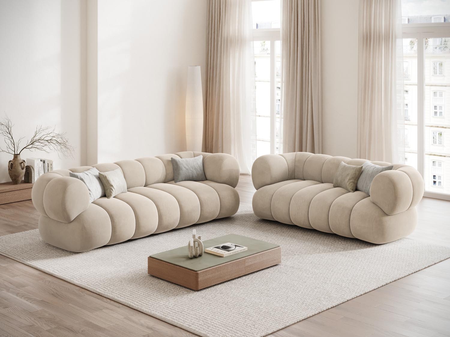Elegantes Koge Velour Sofa in Light Beige-Vogue, ideal für stilvolle Wohnräume. Komfortabler 2-Sitzer von Cosmopolitan Design.
