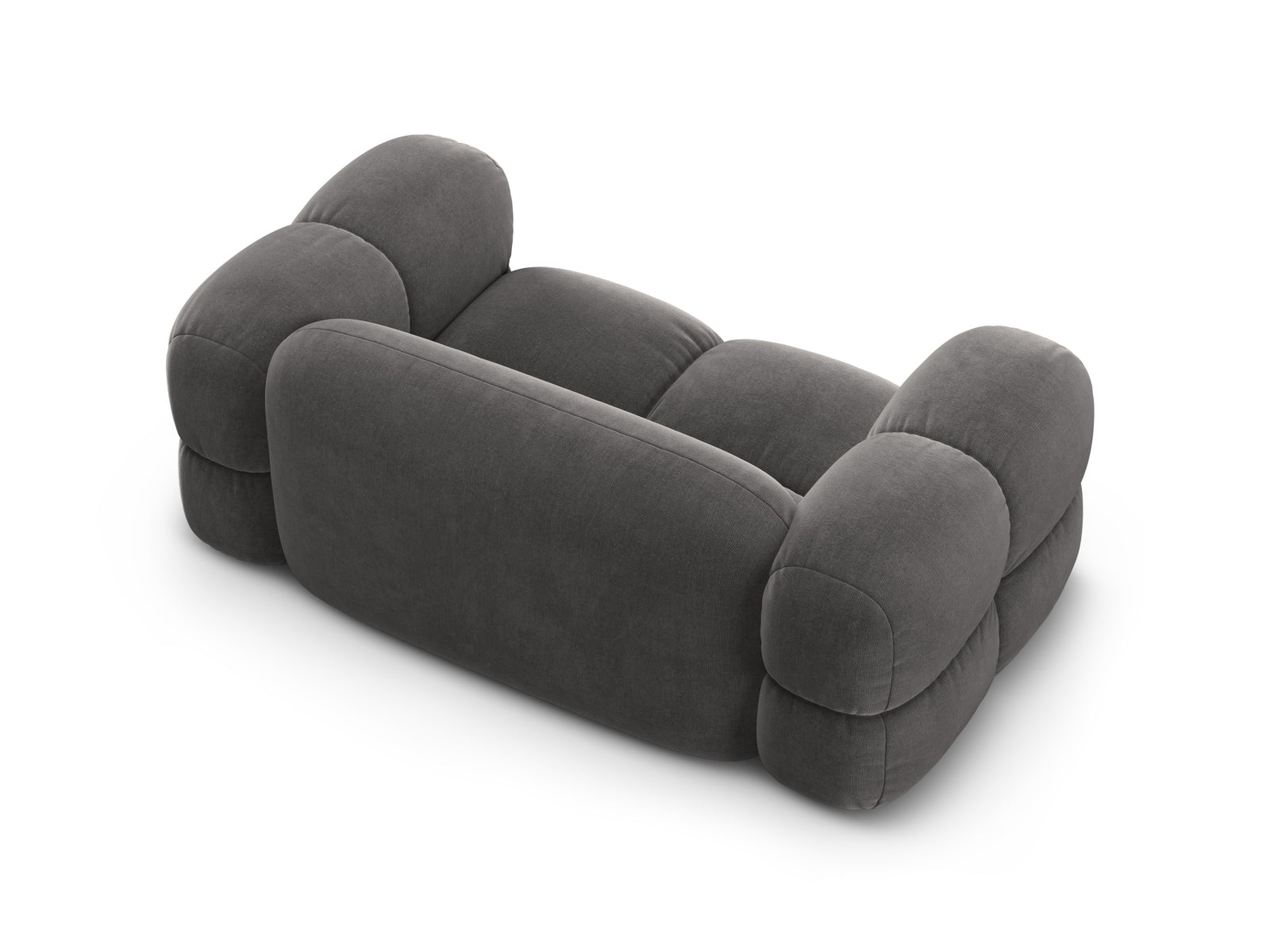 Stilvolles 2-Sitzer Velours Sofa Loretto in Grau, perfekt für moderne Wohnkonzepte und gemütliche Entspannungsmomente.