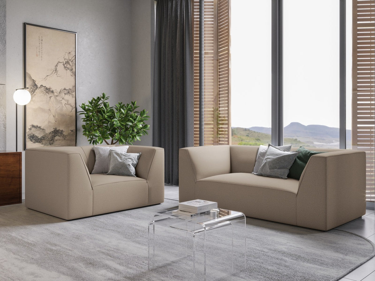 2-Sitzer Sofa Siena in Light Beige-Scala mit strukturiertem Cordstoff, Massivholzrahmen und schwarzen Kunststoffbeinen, urbanes Design.