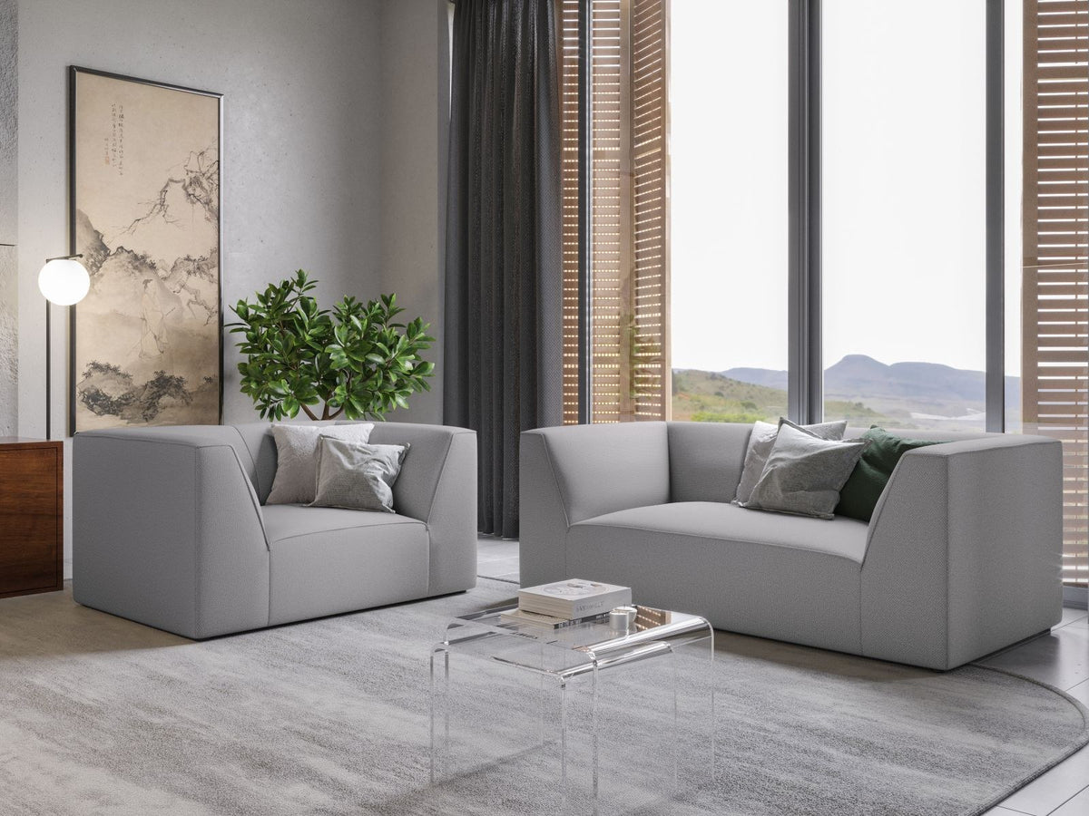 2-Sitzer Sofa Siena in Light Beige-Scala mit strukturiertem Cordstoff, Massivholzrahmen und schwarzen Kunststoffbeinen, urbanes Design.