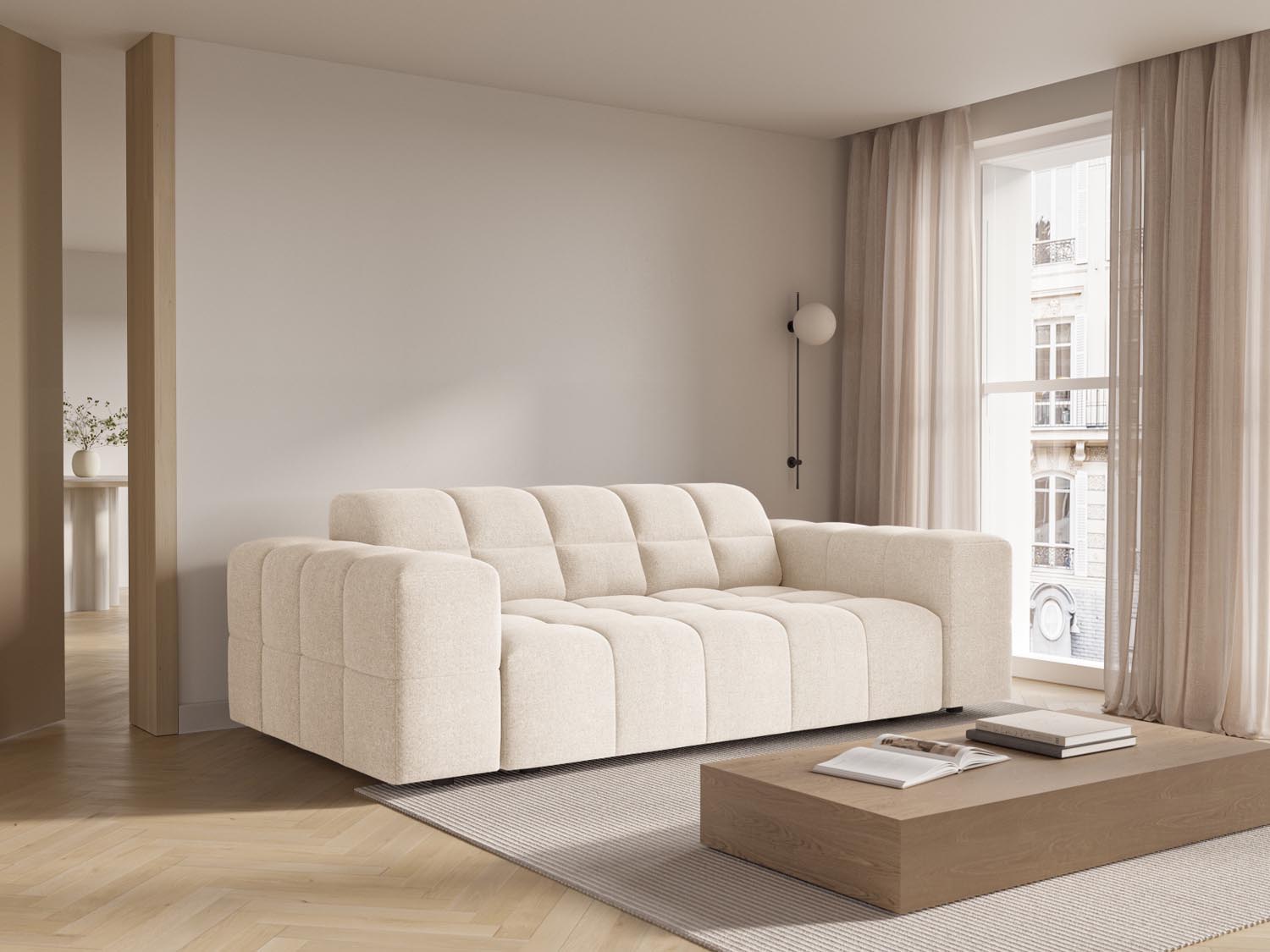 Elegantes Chicago 2-Sitzer Sofa in hellem Beige, ideal für stilvolle Wohnräume, präsentiert von Cosmopolitan Design.