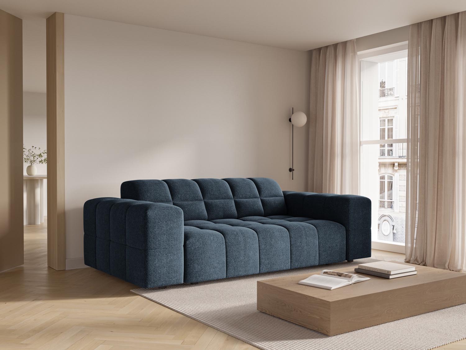 Elegantes Chicago 2-Sitzer Sofa in Royal Blue-Haga, ideal für stilvolle Wohnräume, präsentiert von Cosmopolitan Design.