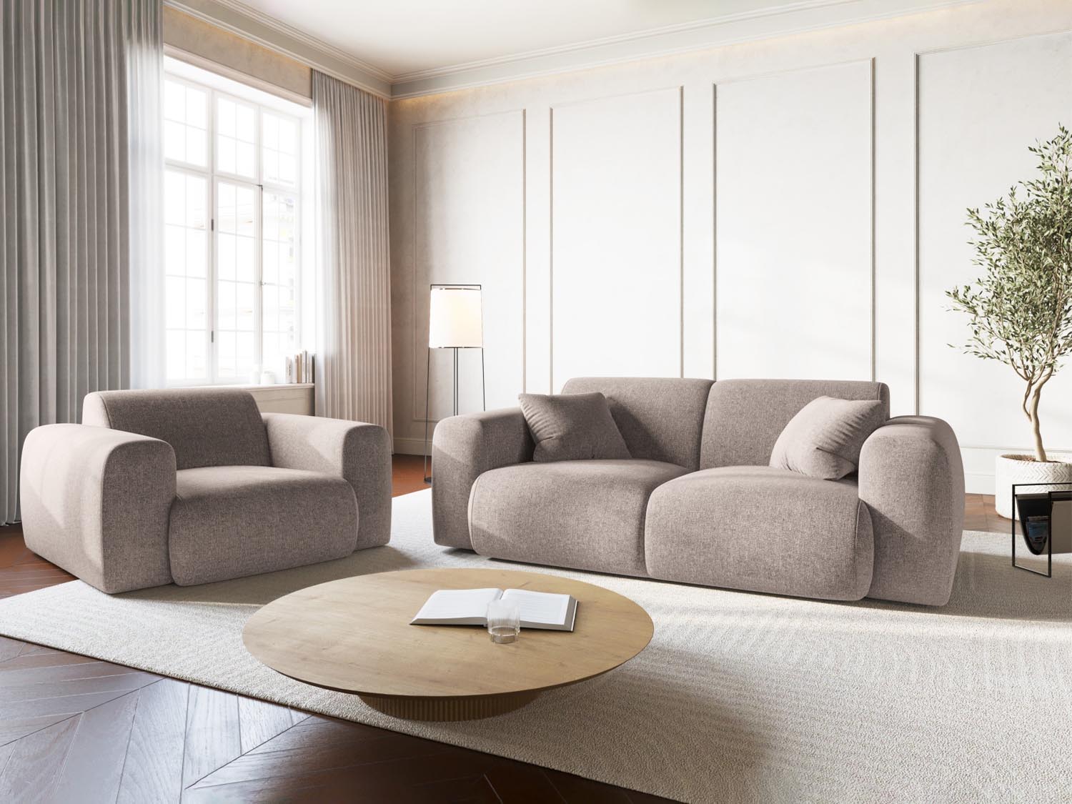 Beige Nolio 2-Sitzer Sofa von Cosmopolitan Design, stilvoll und modern, ideal für gemütliche Wohnräume.
