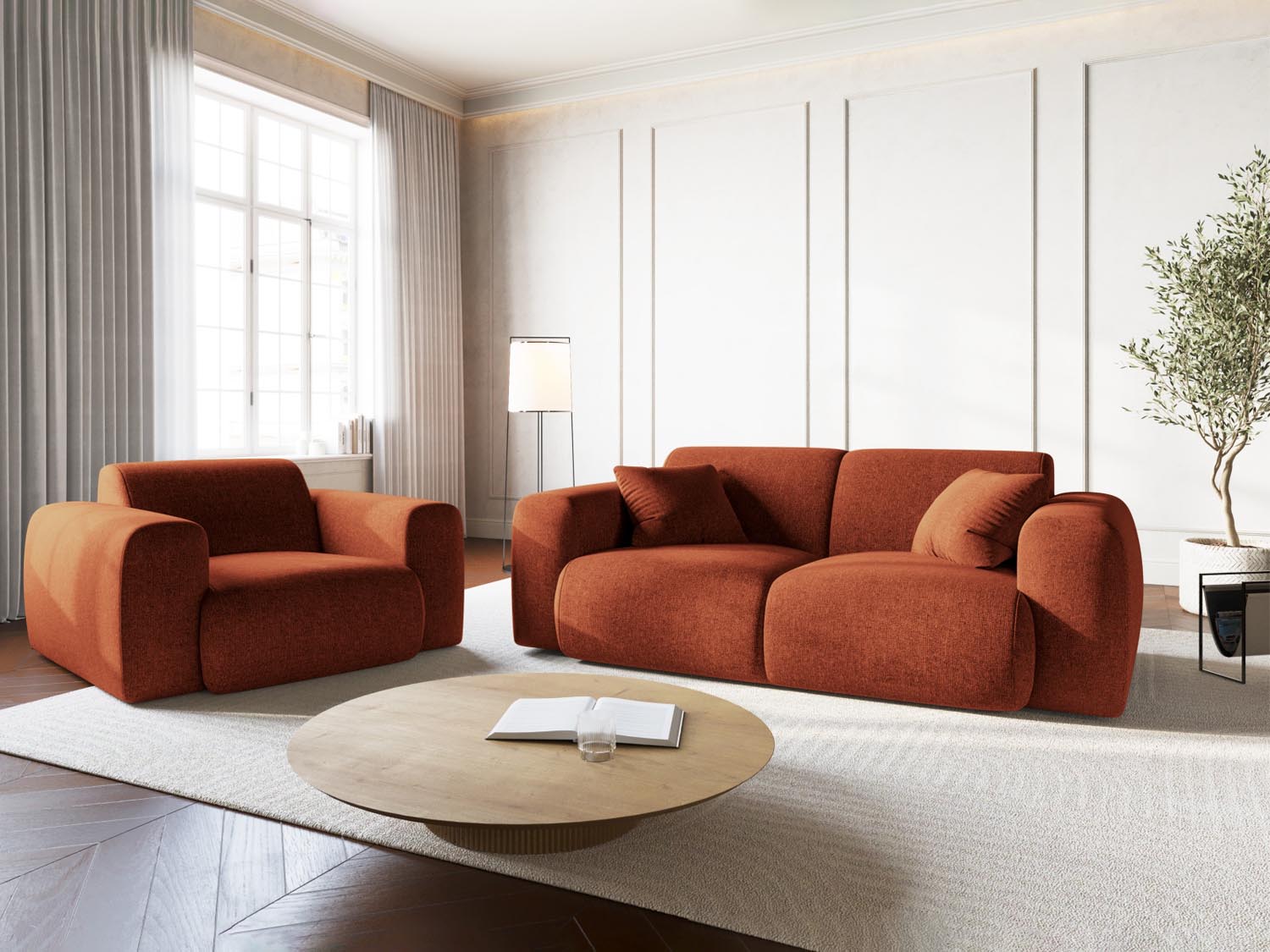 Elegantes Nolio 2-Sitzer Sofa in Terracotta-Haga, ideal für stilvolle Wohnräume, präsentiert von Cosmopolitan Design.