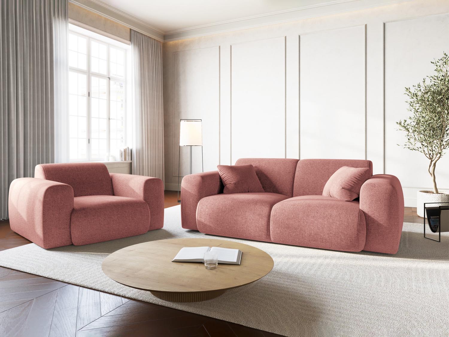 Elegantes Nolio 2-Sitzer Sofa in sanftem Pink, ideal für stilvolle Wohnräume, präsentiert von Cosmopolitan Design.