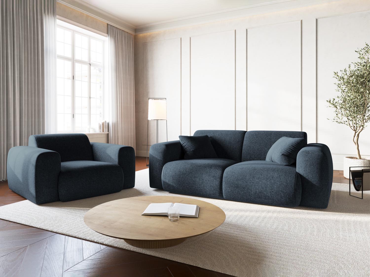 Elegantes Nolio 2-Sitzer Sofa in Royal Blue-Haga, stilvoll und modern, ideal für jedes Wohnzimmer, präsentiert von Cosmopolitan Design.