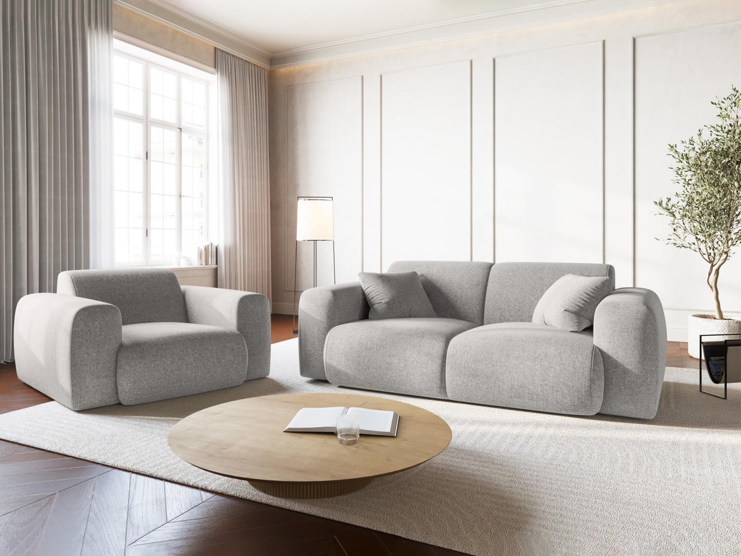 Elegantes Nolio 2-Sitzer Sofa in hellem Grau, ideal für moderne Wohnräume, präsentiert von Cosmopolitan Design.