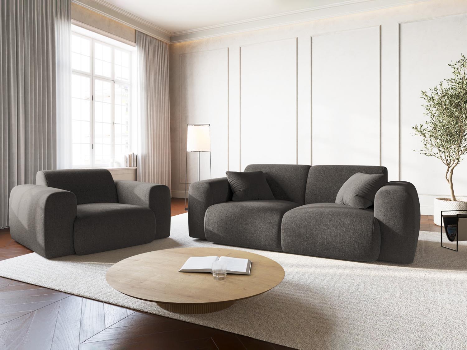 Elegantes Nolio 2-Sitzer Sofa in Grau, ideal für moderne Wohnräume. Stilvolles Design von Cosmopolitan Design, perfekt für gemütliche Abende.