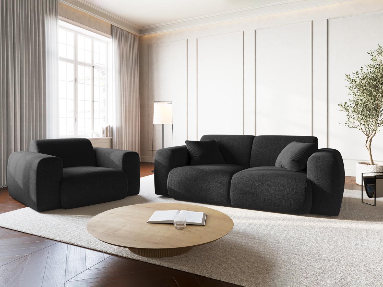 Elegantes Nolio 2-Sitzer Sofa in Schwarz, 95 cm, stilvolles Design von Cosmopolitan für moderne Wohnräume.
