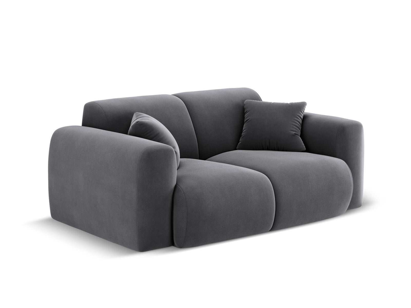 Modernes 2-Sitzer Velour Sofa in edlem Dunkelgrau, 95 cm breit, perfekt für gemütliche und stilvolle Wohnambiente von Cosmopolitan Design.