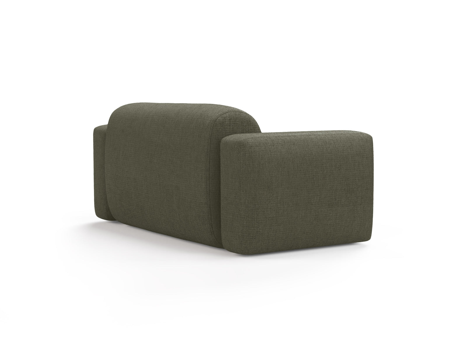 Modernes 2-Sitzer Sofa Strino in tiefem Olivgrün, perfekt für zeitgemäße Wohnkonzepte und gemütliche Entspannung.