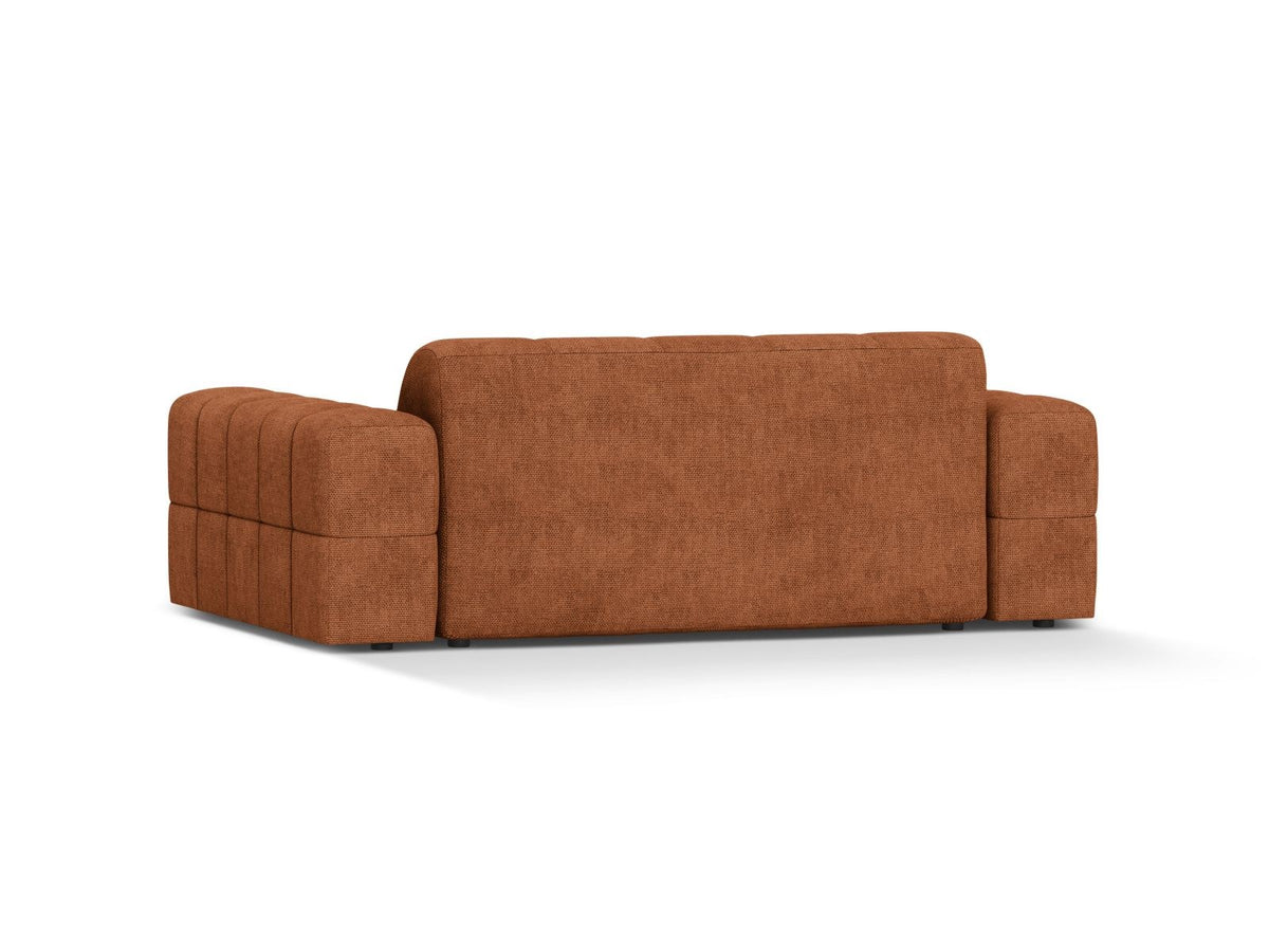Zweisitzer-Sofa mit hellbeigem Chenille-Bezug (Eden), Massivholzrahmen und schwarzen Kunststoffbeinen, moderne klare Linienführung.