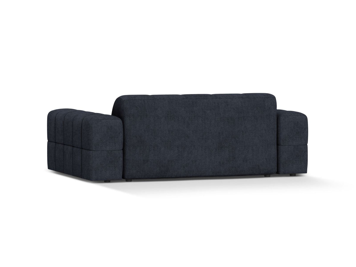 Zweisitzer-Sofa mit hellbeigem Chenille-Bezug (Eden), Massivholzrahmen und schwarzen Kunststoffbeinen, moderne klare Linienführung.