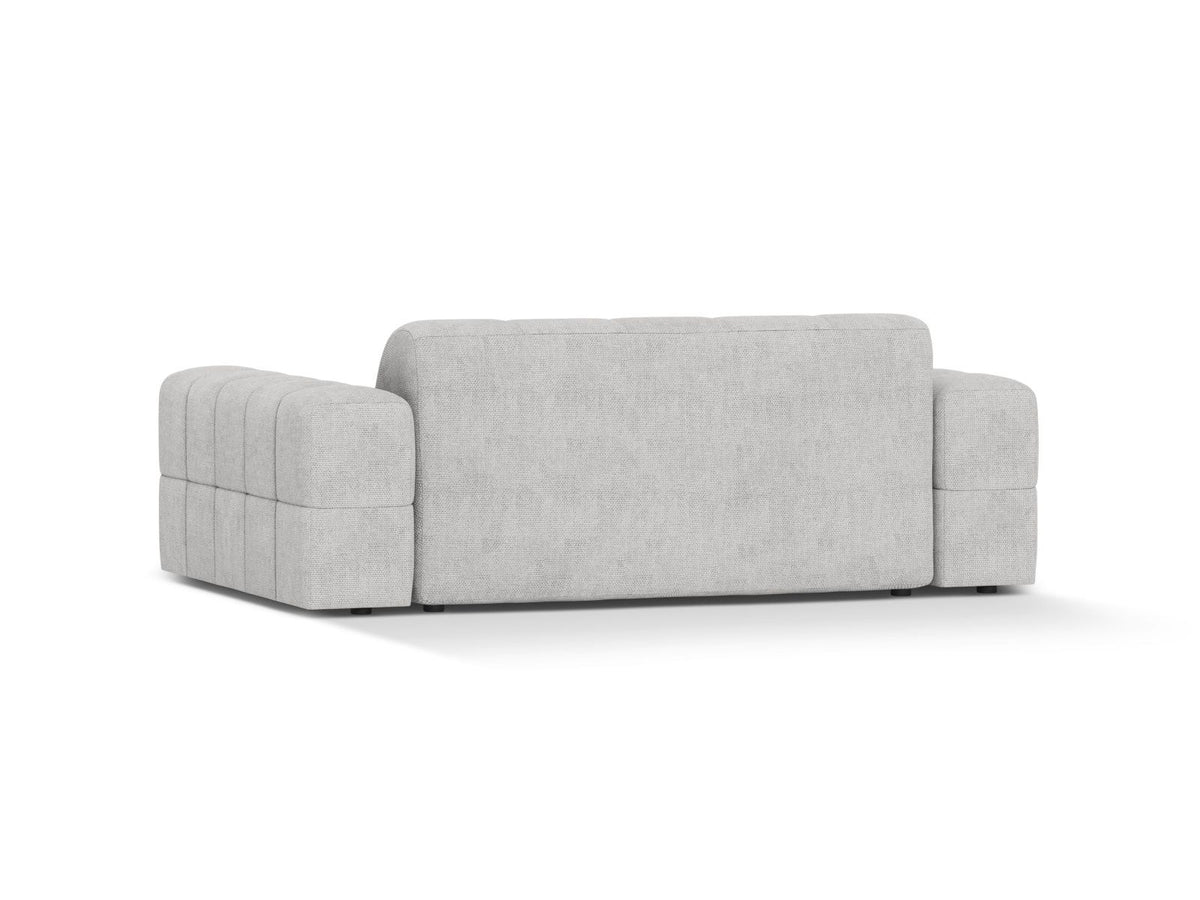 Zweisitzer-Sofa mit hellbeigem Chenille-Bezug (Eden), Massivholzrahmen und schwarzen Kunststoffbeinen, moderne klare Linienführung.