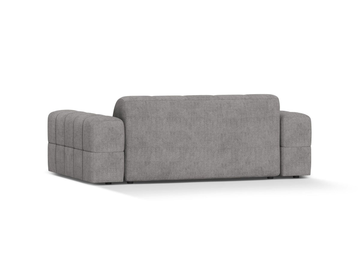 Zweisitzer-Sofa mit hellbeigem Chenille-Bezug (Eden), Massivholzrahmen und schwarzen Kunststoffbeinen, moderne klare Linienführung.