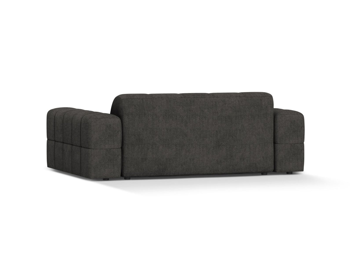 Zweisitzer-Sofa mit hellbeigem Chenille-Bezug (Eden), Massivholzrahmen und schwarzen Kunststoffbeinen, moderne klare Linienführung.